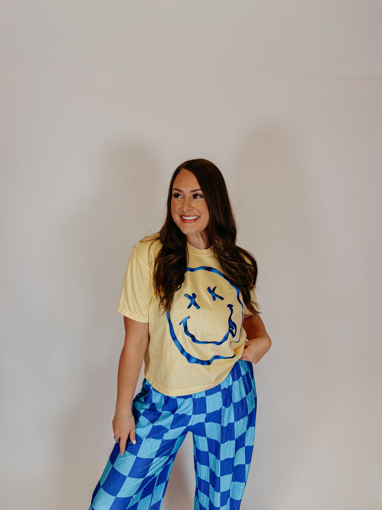 BLUE SMILEY TEE (cropped or full length)