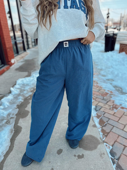 Blue Gingham Boxer Pants