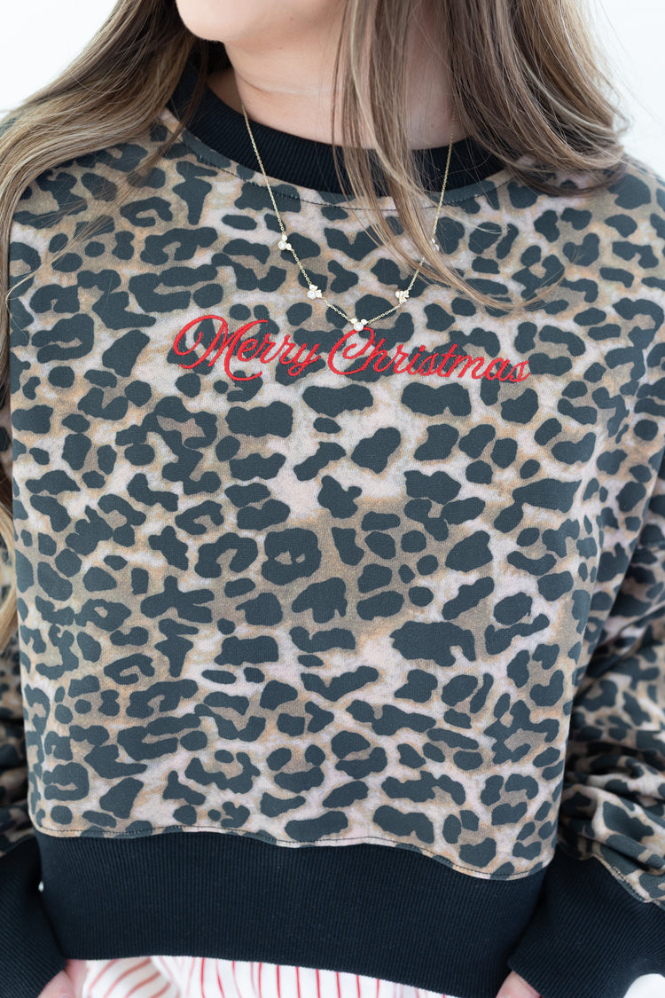 Merry Christmas Leopard Cropped Crew