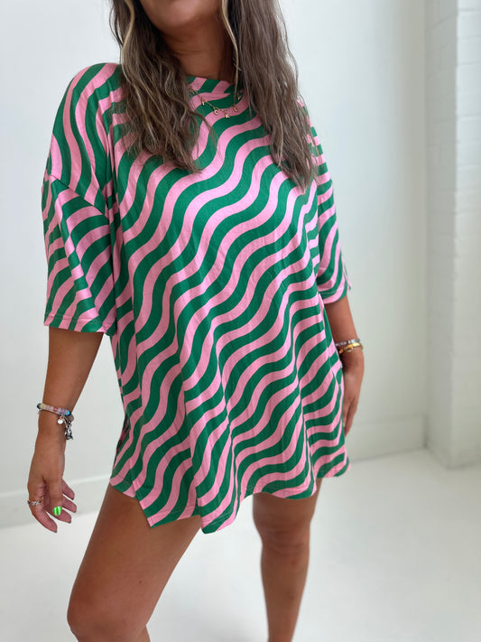 Green & Pink Wavy T-Shirt Lounge Set