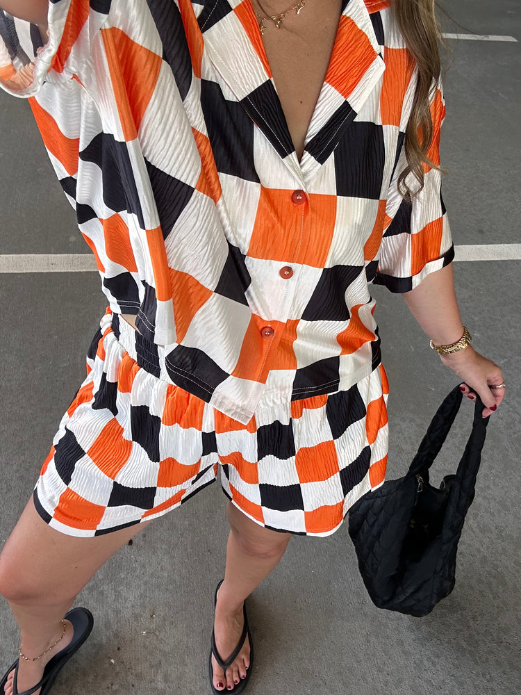 Orange, B&W Checkmate Flowy SHORTS