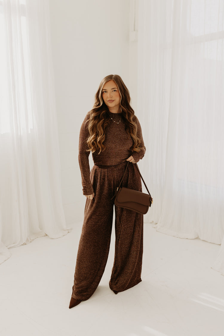 Sparkle Pleated Palazzo Pants Set (Bronze)