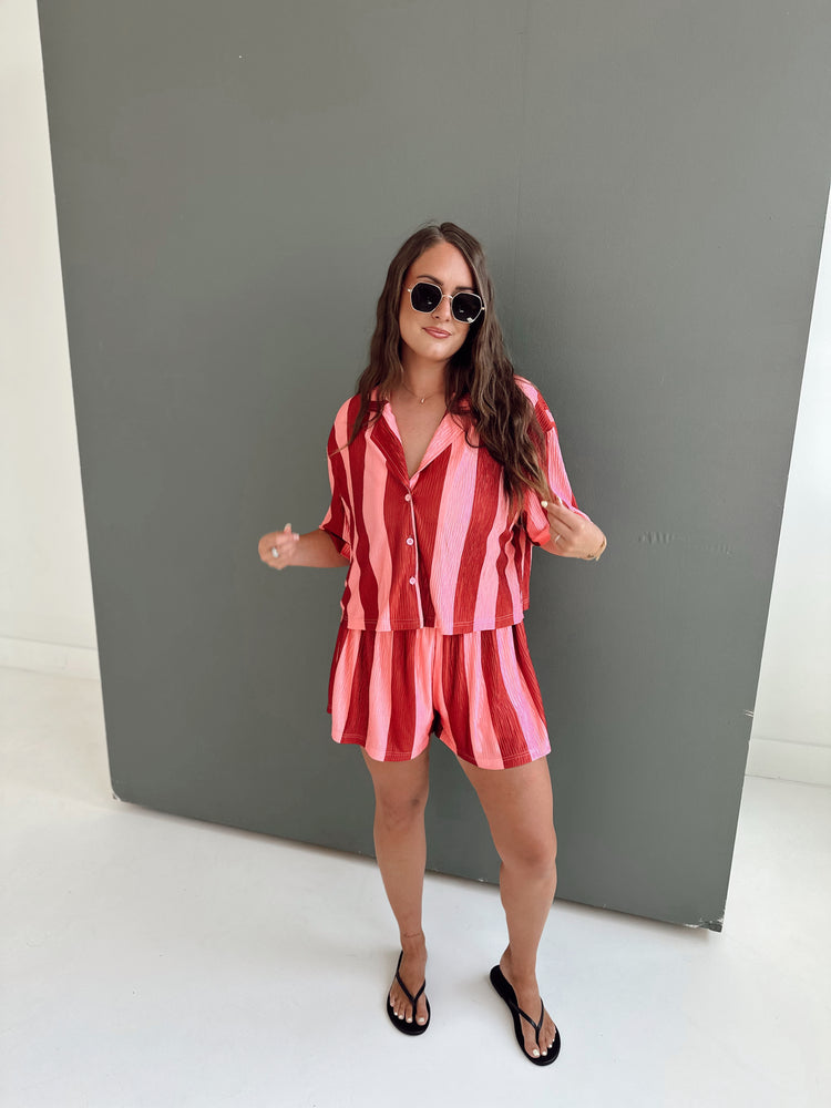 RASPBERRY Striped Flowy SHORTS