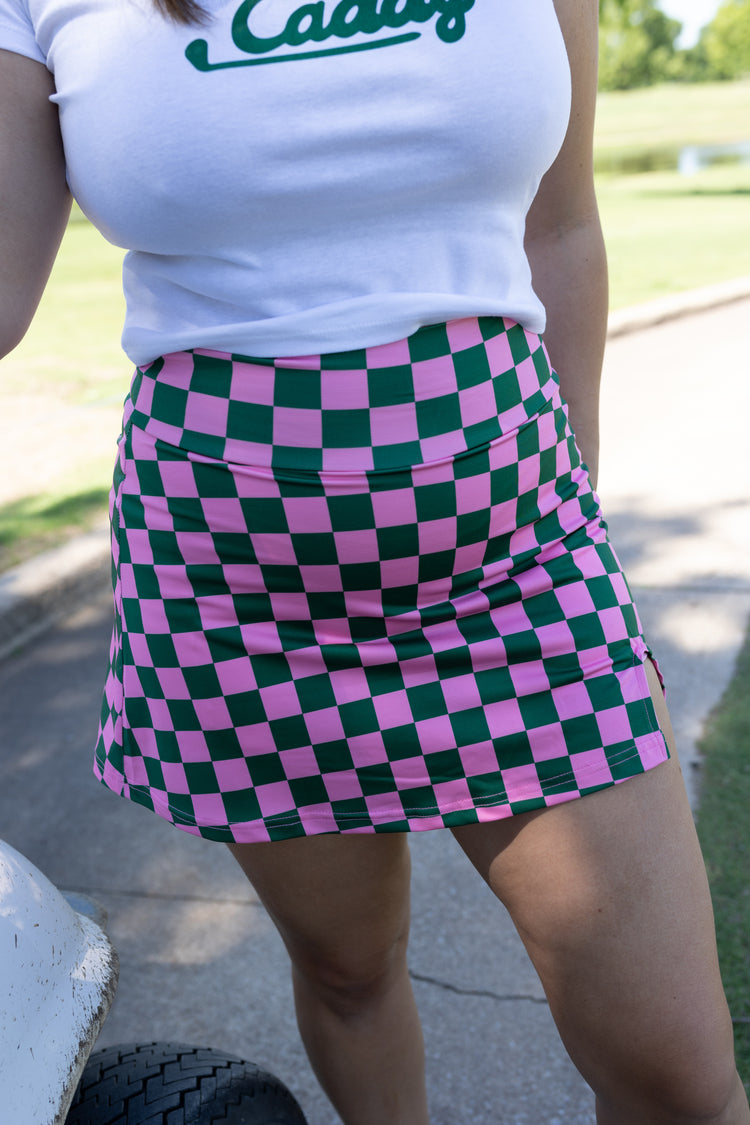 Checkered Athletic Skort (Green&Pink)