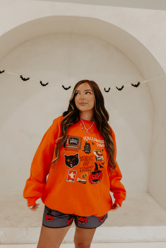 Vintage Halloween Town LUX oversized Sweatshirt (Orange)