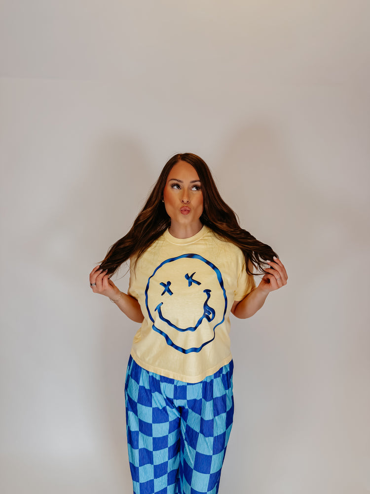 BLUE SMILEY TEE (cropped or full length)