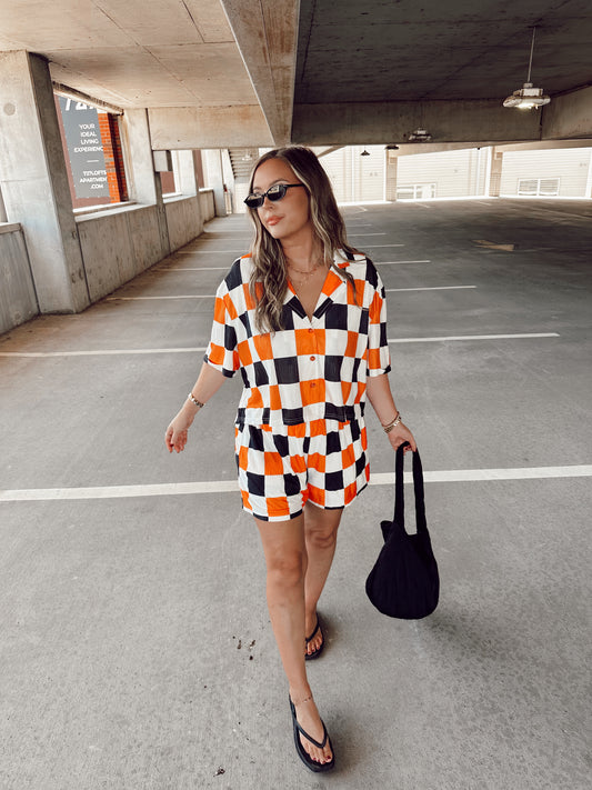 Orange, B&W Checkmate Flowy SHORTS