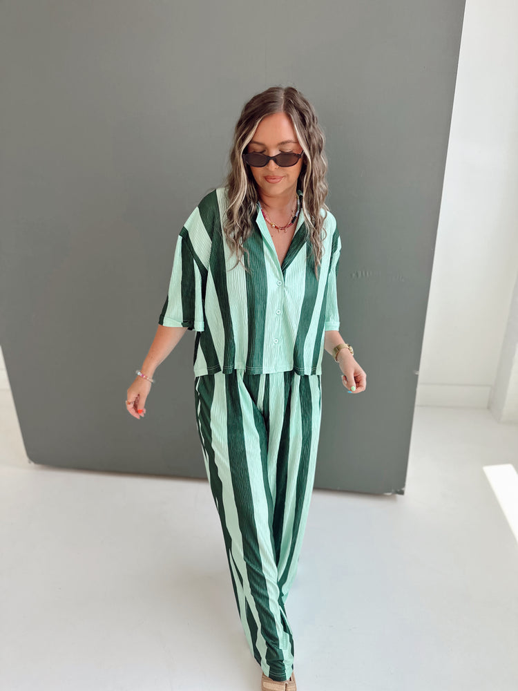 Green & Mint Striped Flowy PANTS