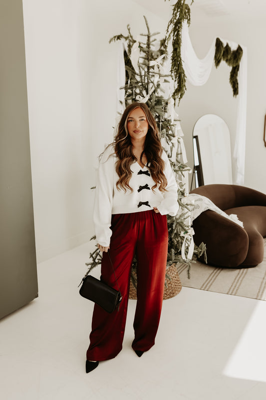 Silky Style Wide leg Pants (maroon)