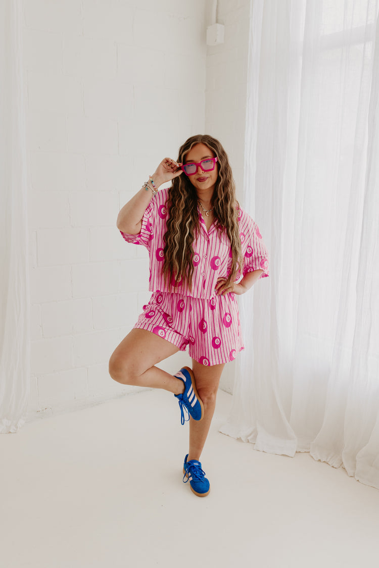 Pink 8ball/stripe Flowy Shorts