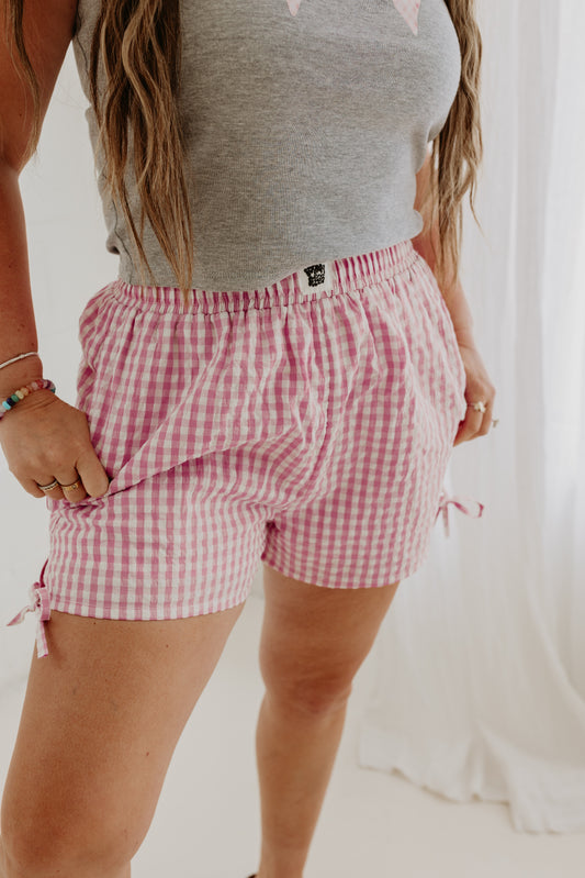 PINK Gingham Boxer Shorts w/ tie