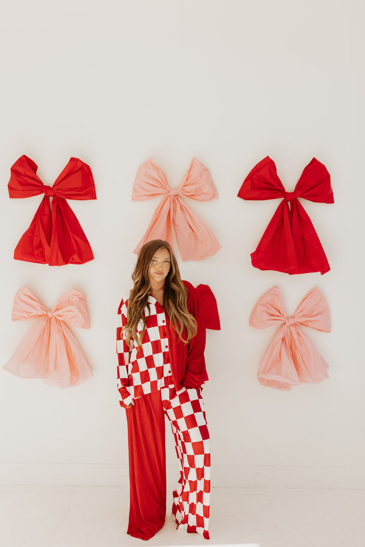 Spliced Checkmate Flowy Pants (RED)