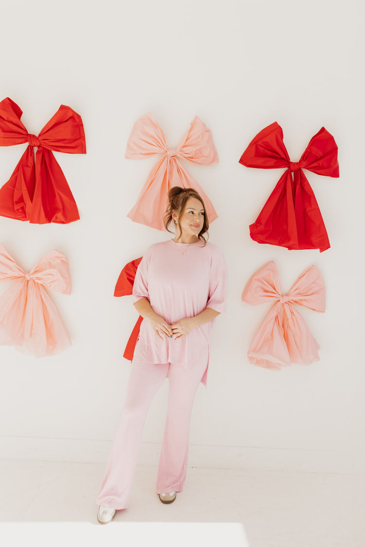 Ribbed Catlyn Flare Pants Set (baby pink)