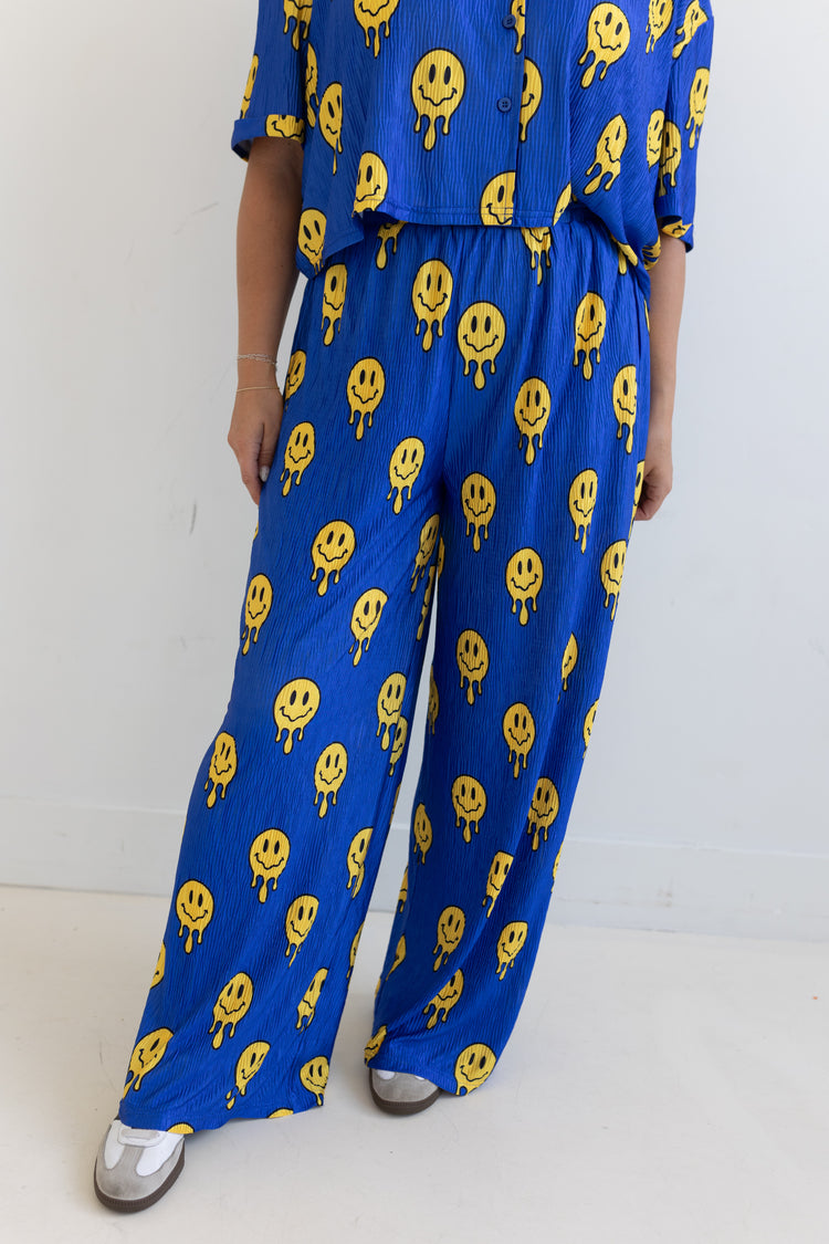 Drip smiley Blue Flowy PANTS