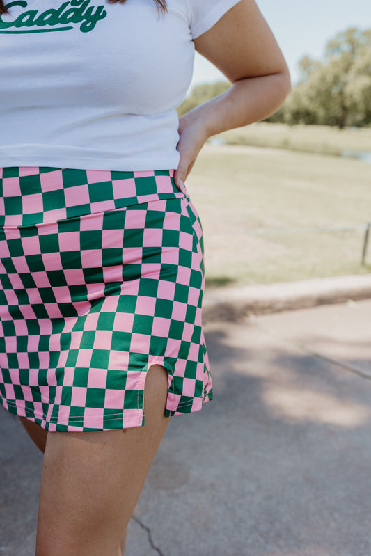Checkered Athletic Skort (Green&Pink)