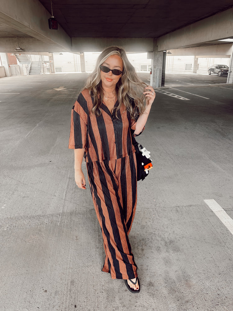 Black & Brown Striped Flowy TOP