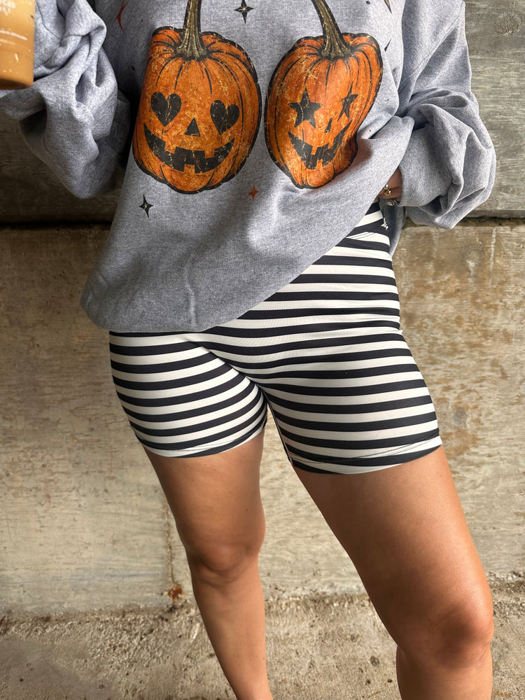 B&W Stripe Biker Shorts