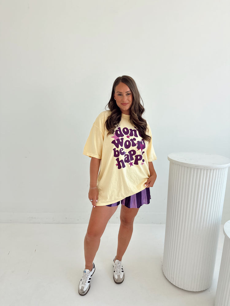 Be Happy Graphic T-shirt BUTTER (cropped or full length)