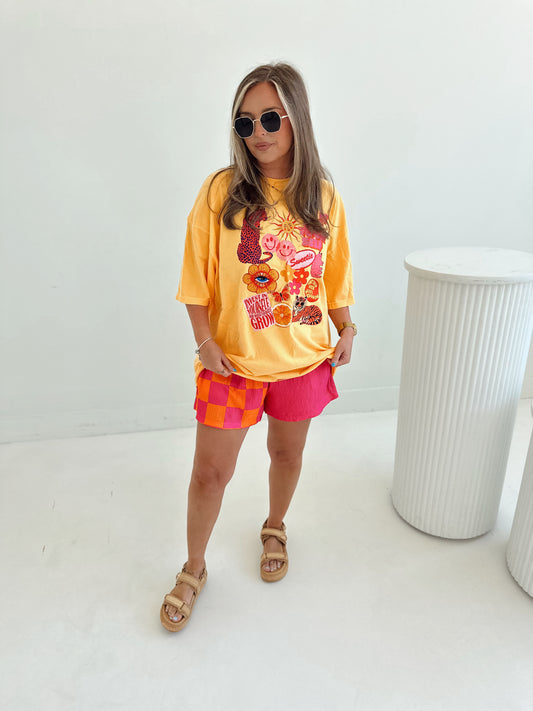 HOT pink and Orange Spliced Flowy SHORTS