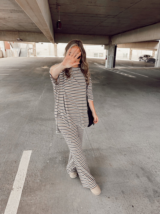 The Stripe Catlyn PANTS set (Taupe, Black, & Tan)