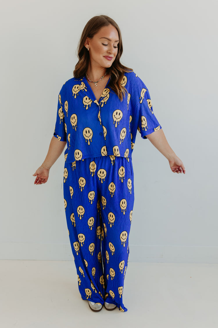 Drip smiley Blue Flowy PANTS