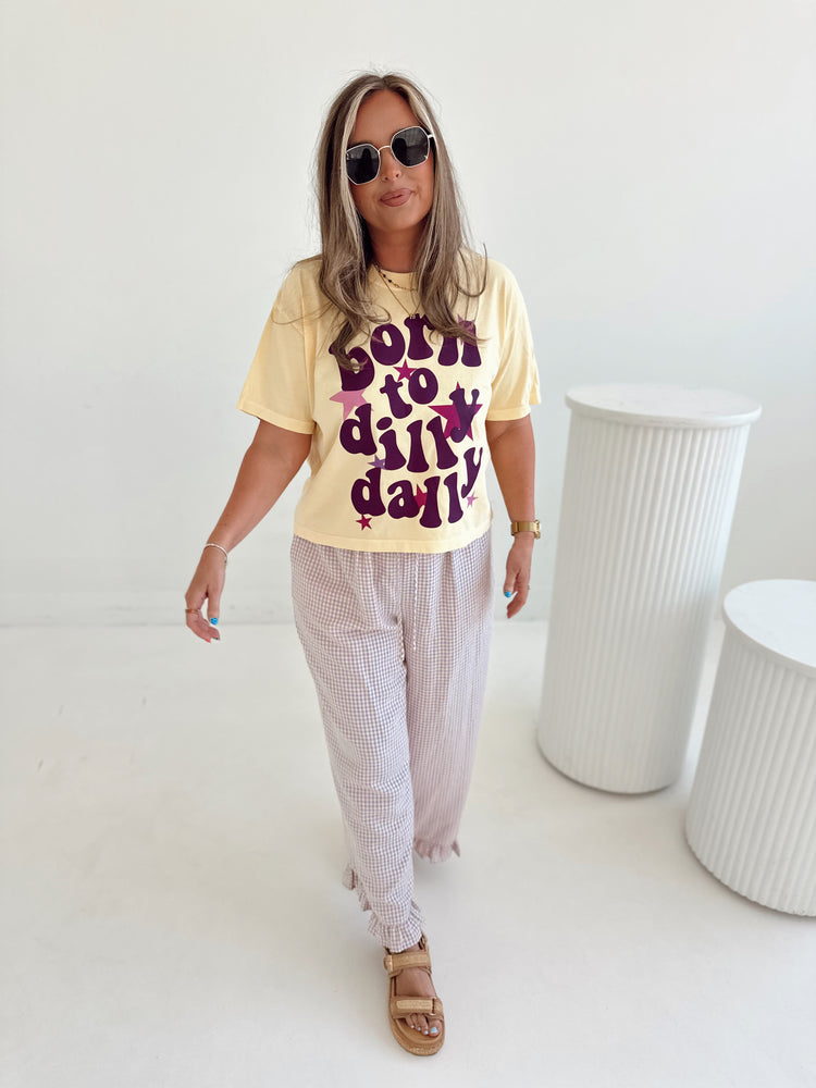 Purple X Yellow Gingham Cropped Ruffle Boxer Pants