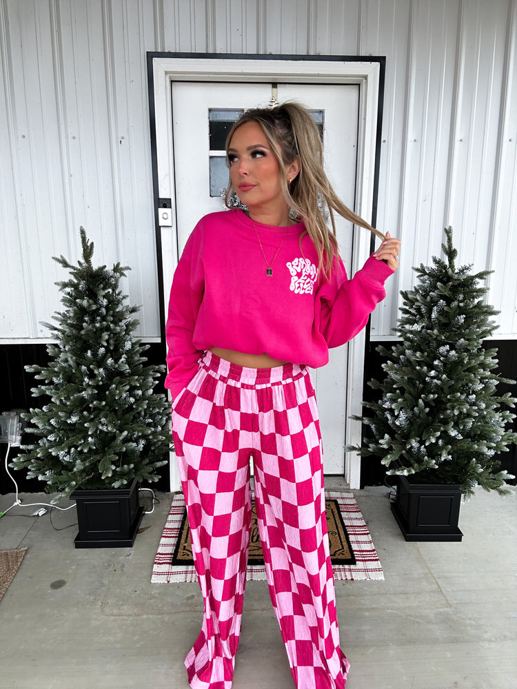 Checkmate Wide Leg Pant (Pink)