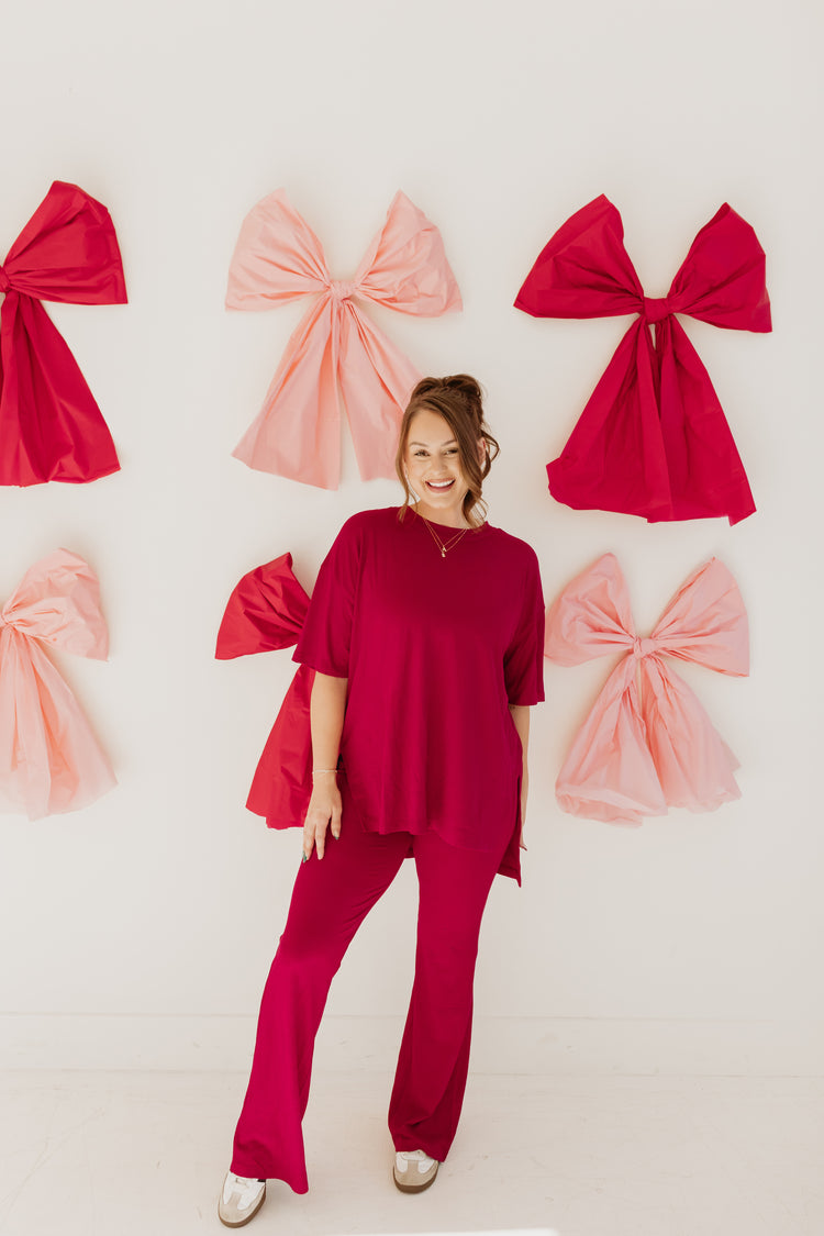 Small Ribbed Catlyn Flare Pants Set (Deep Red)