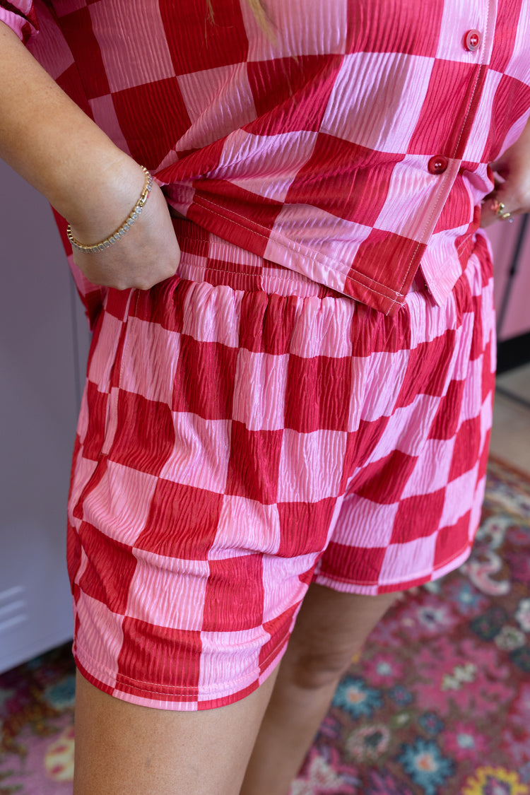 Pink & Red Checkmate SHORTS