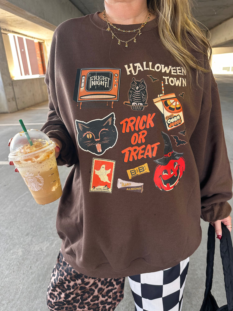 Vintage Halloween Collage Crew (Chocolate)