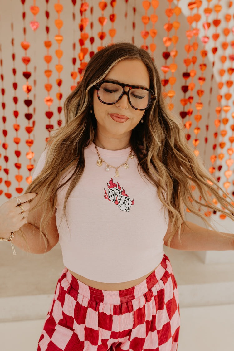 Pink Flame Dice Baby Tee