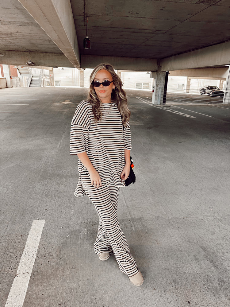The Stripe Catlyn PANTS set (Taupe, Black, & Tan)