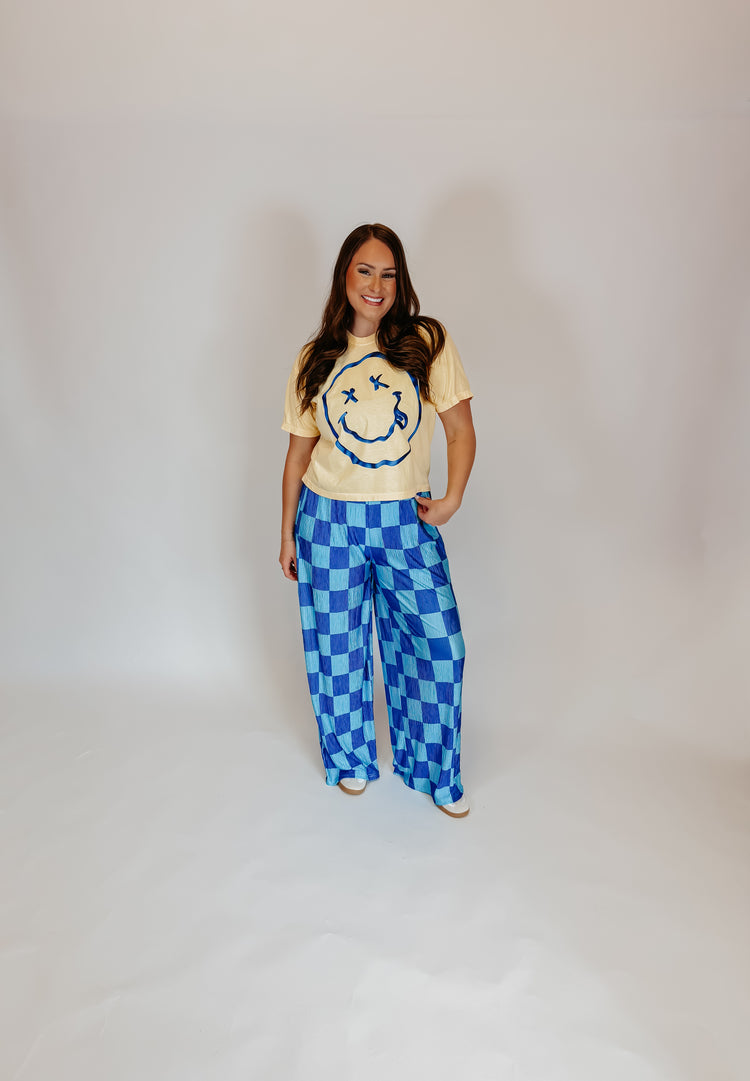 BLUE SMILEY TEE (cropped or full length)