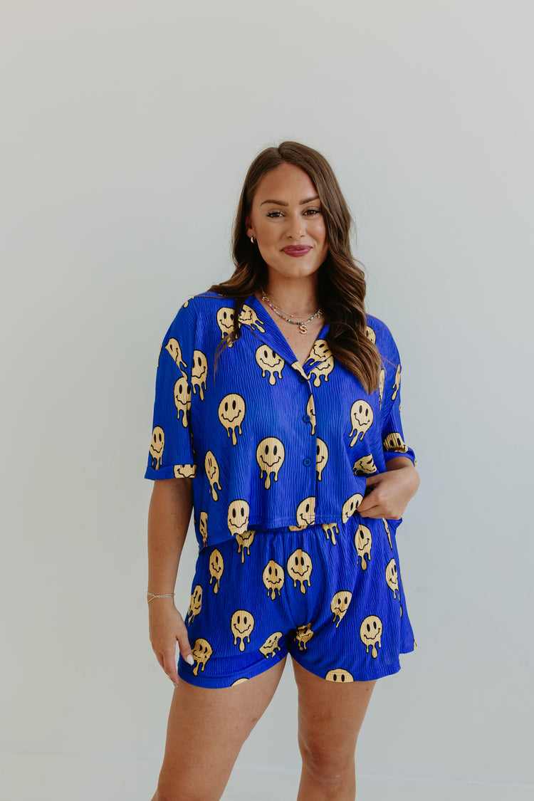 Drip Smiley Blue Flowy SHORTS