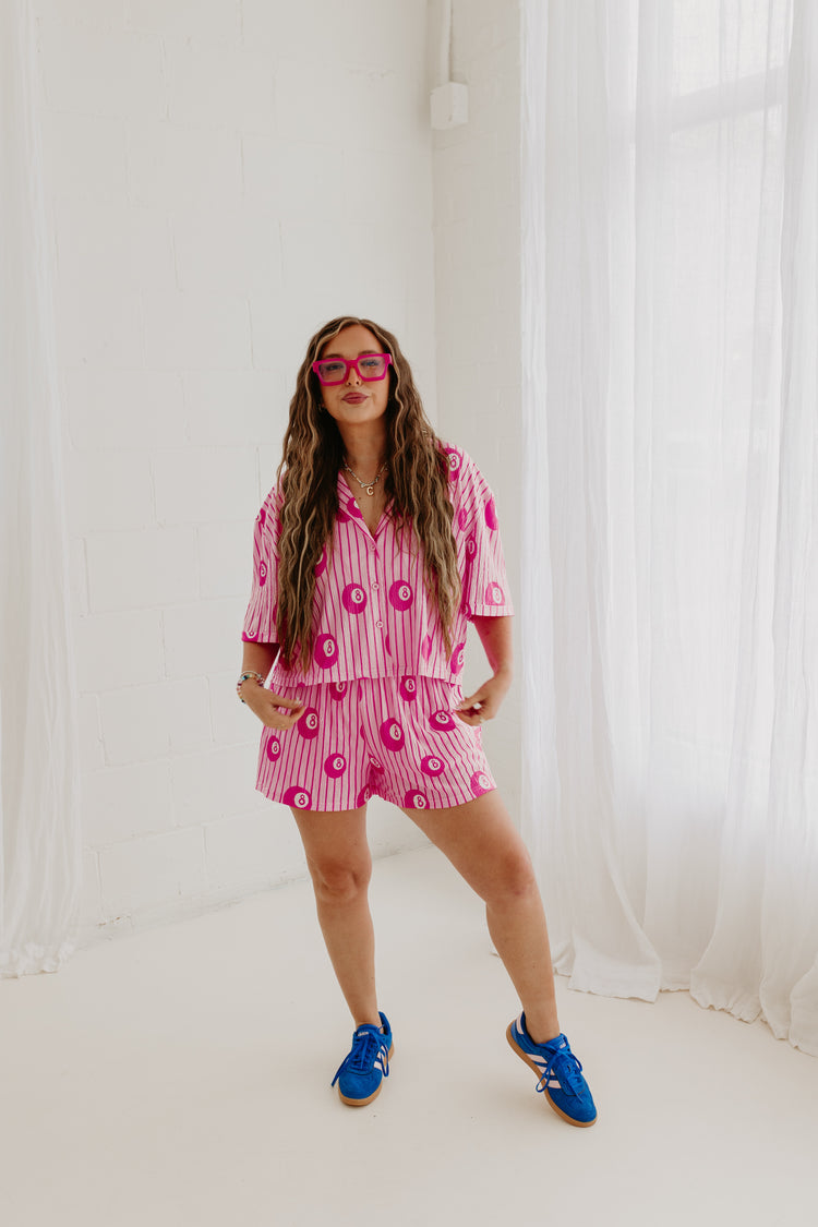 Pink 8ball/stripe Flowy Shorts