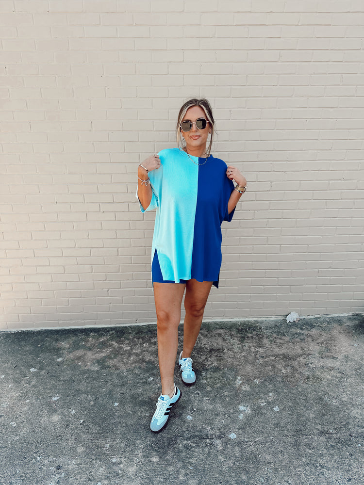 Feelin Blue Spliced Ribbed Catlyn Shorts Set