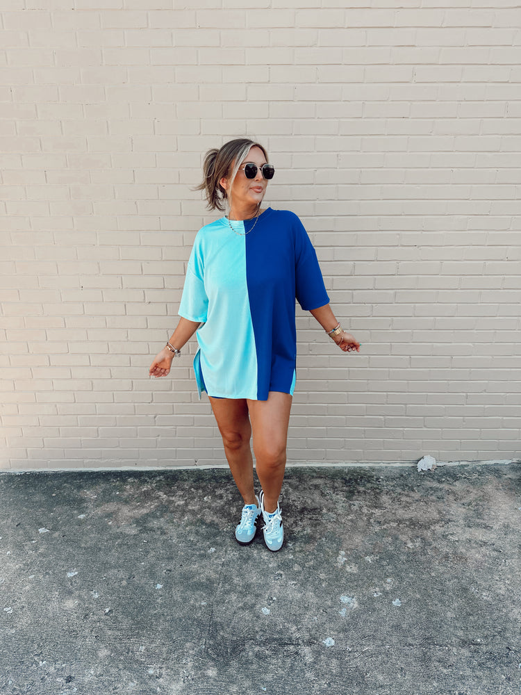 Feelin Blue Spliced Ribbed Catlyn Shorts Set