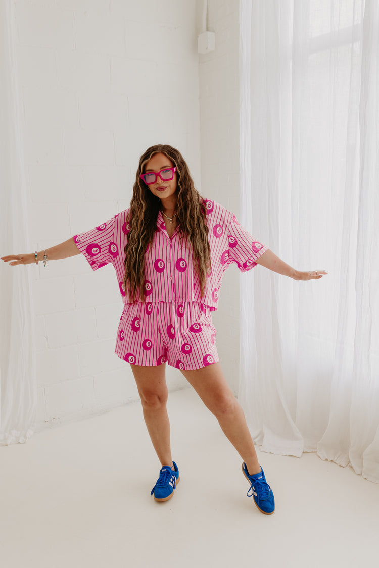 Pink 8ball/stripe Flowy Shorts