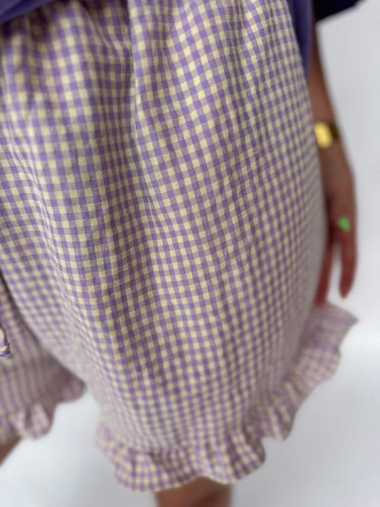 Purple & Yellow Gingham Ruffle SHORTS