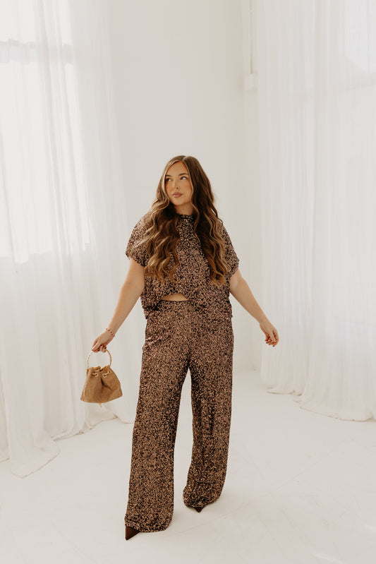 Meet Me At Midnight Sequin Pants Set (Bronze)
