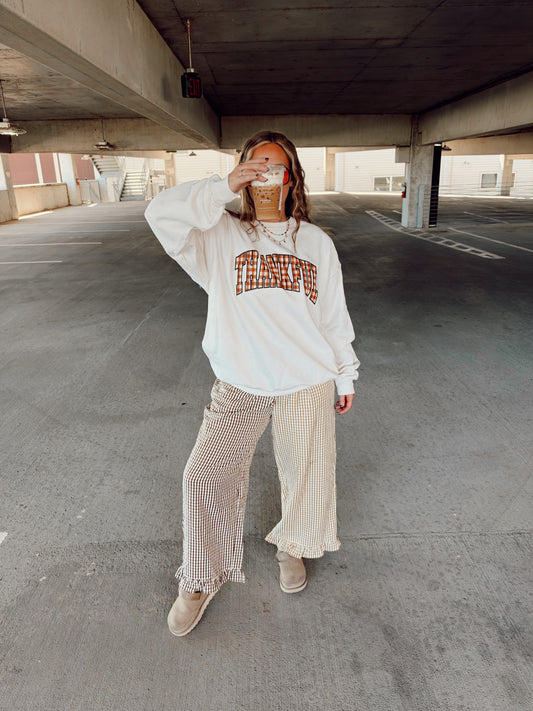 Gingham Thankful Sweatshirt(Sweat Cream)