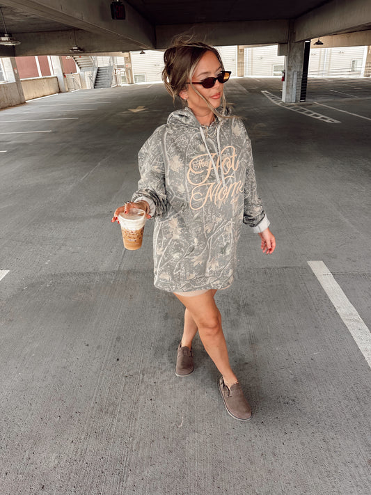 Camo Hoodie Hot Moms Club (tan puff)