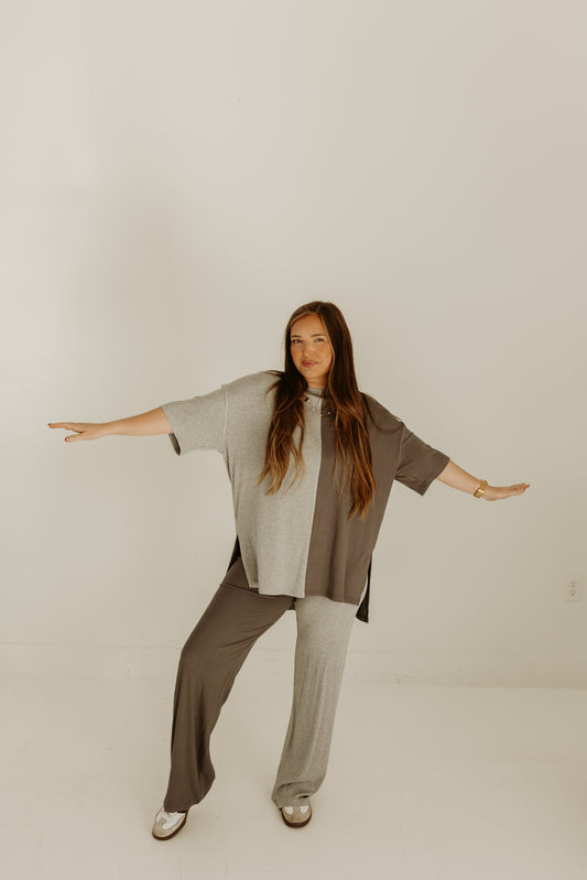 Ribbed Catlyn Pants Set (SPLICED GREY)
