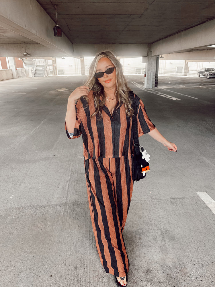 Black & Brown Striped Flowy TOP