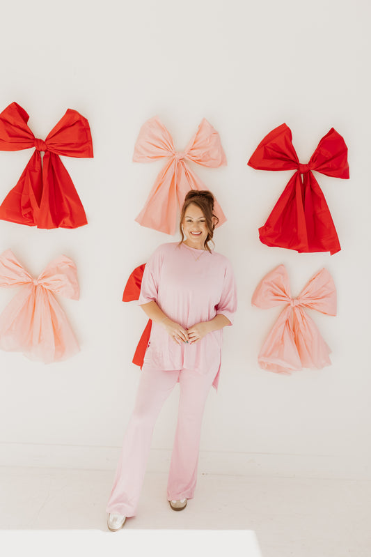 Ribbed Catlyn Flare Pants Set (baby pink)