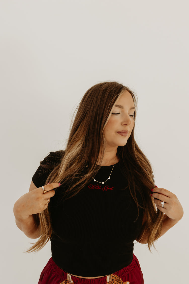 Wild girl embroidered ribbed baby tee