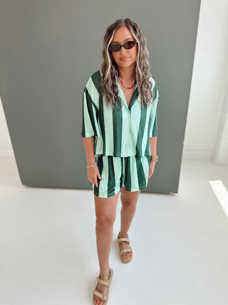 MINT & GREEN STRIPED Cropped SS Flowy TOP