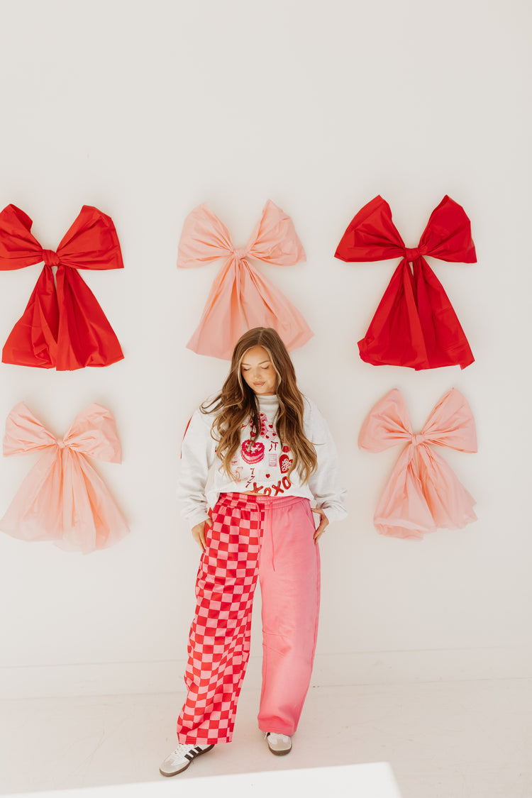 Pink Checkered Splice Barrel Sweatpants