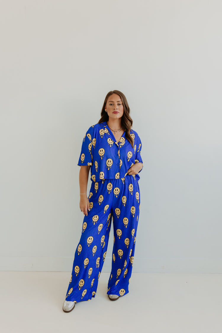 Drip smiley Blue Flowy PANTS