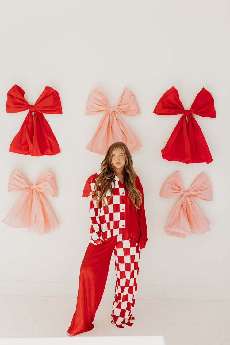 Spliced Checkmate Flowy Pants (RED)